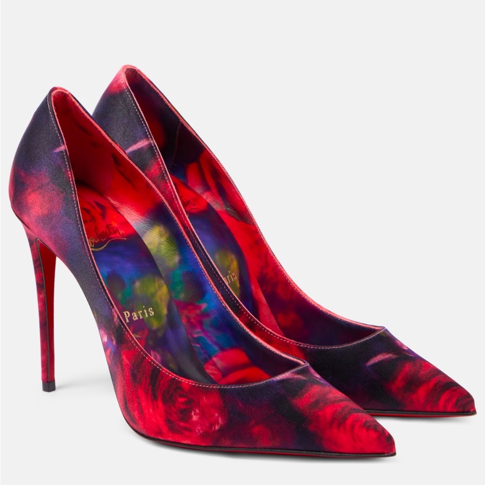 Christian Louboutin Multi Floral Satin Print Kate Stiletto Heels